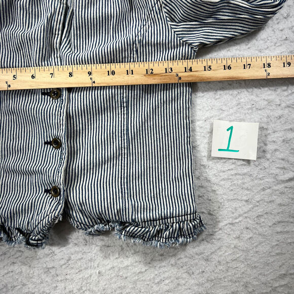 Disney D-Signed Girls Large Blue & White Striped Button Front Denim Jacket - Picture 7 of 12